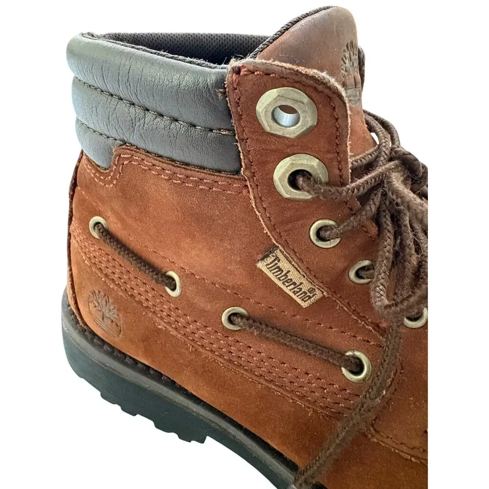 Timberland Boys Boots Size 2 Oakwell Moc-Toe Brown Nubuk Leather Lace-Up Preppy